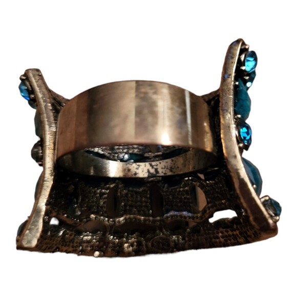 Large Blue Faux Stone and Rhinestones Statement Ring Antiqued Gold Size 14.5 - Picture 5 of 6